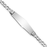14k White Gold Polished Semi-Solid Chain/Solid Plate Cuban Link Soft Diamond Shape 25.5x7.5mm Plate 8 inch ID Bracelet